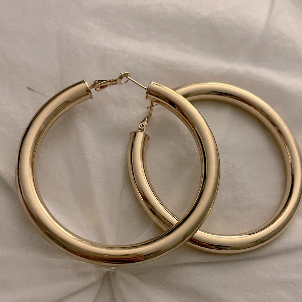 Elegant Gold Filled Hoop Earrings, 2 3/4 inch diameter